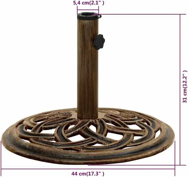 Alt view image 4 of 7 - vidaXL 19lb Round Umbrella Base for Outdoor, Deck, Patio Parasol Base for 1.4"/1.5"/1.9" Pole Sizes, Heavy-Duty Cast Iron, Classic Design, Ø17.3"x12.2" Black and Bronze