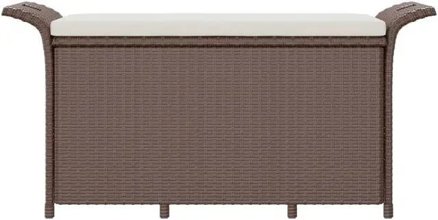 Alt view image 3 of 7 - vidaXL Poly Rattan Storage Bench with Cushion, Indoor/Outdoor Ottoman Garden Bench, Waterproof Design, Easy Maintenance, 45.7" x 18.1" x 22.4" Brown