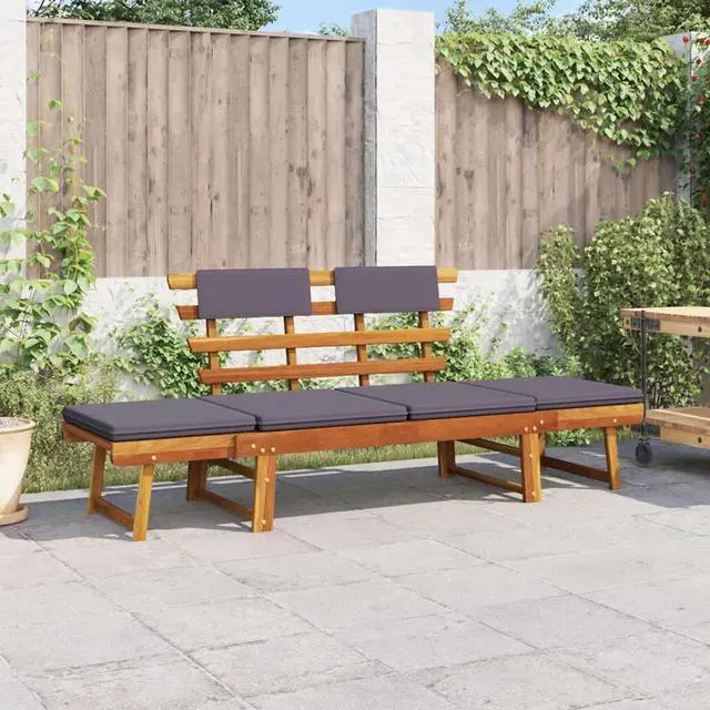 Main image of vidaXL 2-in-1 Convertible Outdoor Bench, Patio Daybed, Garden Day Bed, Weather-Resistant Solid Acacia Wood, 26.8" x 74.8" x 29.1" Brown Frame & Dark Gray Cushion