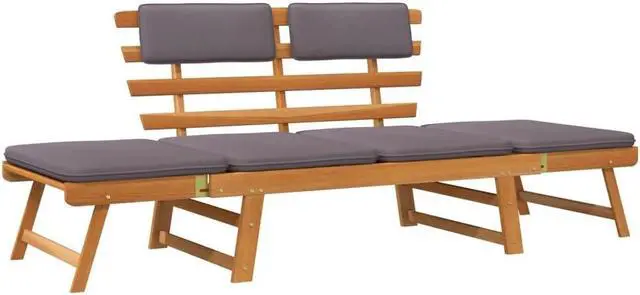 Alt view image 2 of 7 - vidaXL 2-in-1 Convertible Outdoor Bench, Patio Daybed, Garden Day Bed, Weather-Resistant Solid Acacia Wood, 26.8" x 74.8" x 29.1" Brown Frame & Dark Gray Cushion