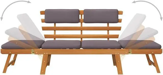 Alt view image 7 of 7 - vidaXL 2-in-1 Convertible Outdoor Bench, Patio Daybed, Garden Day Bed, Weather-Resistant Solid Acacia Wood, 26.8" x 74.8" x 29.1" Brown Frame & Dark Gray Cushion