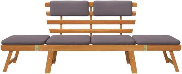 Alt view image 3 of 7 - vidaXL 2-in-1 Convertible Outdoor Bench, Patio Daybed, Garden Day Bed, Weather-Resistant Solid Acacia Wood, 26.8" x 74.8" x 29.1" Brown Frame & Dark Gray Cushion