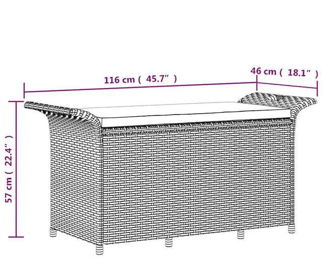 Alt view image 4 of 7 - vidaXL Poly Rattan Storage Bench with Cushion, Indoor/Outdoor Ottoman Garden Bench, Waterproof Design, Easy Maintenance, 45.7" x 18.1" x 22.4" Brown