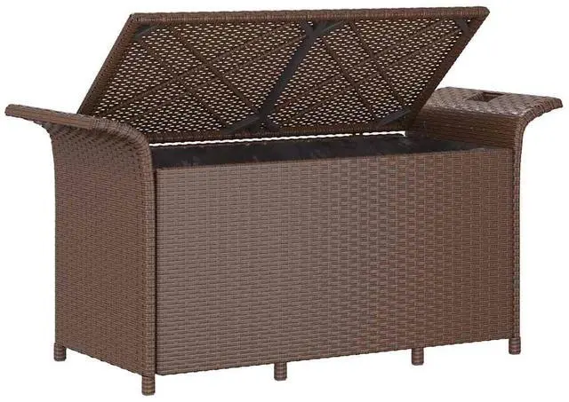 Alt view image 6 of 7 - vidaXL Poly Rattan Storage Bench with Cushion, Indoor/Outdoor Ottoman Garden Bench, Waterproof Design, Easy Maintenance, 45.7" x 18.1" x 22.4" Brown