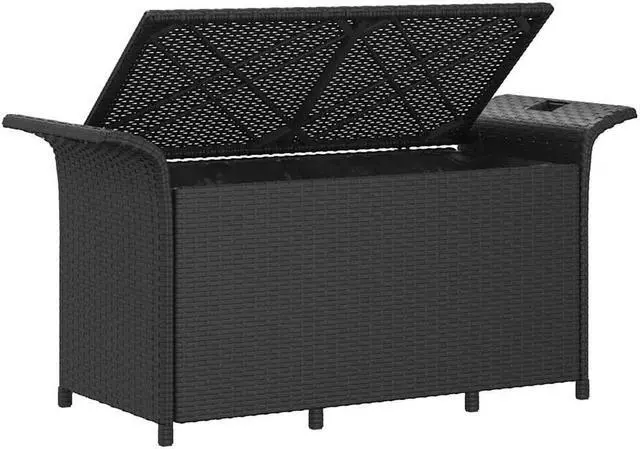Alt view image 6 of 7 - vidaXL Poly Rattan Storage Bench with Cushion, Indoor/Outdoor Ottoman Garden Bench, Waterproof Design, Easy Maintenance, 45.7"x18.1"x22.4" Black