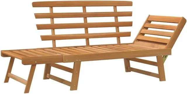 Alt view image 7 of 7 - vidaXL  2-in-1 Convertible Outdoor Bench, Patio Daybed, Garden Day Bed, Weather-Resistant Solid Acacia Wood, 26.8" x 74.8" x 29.1" Brown Frame
