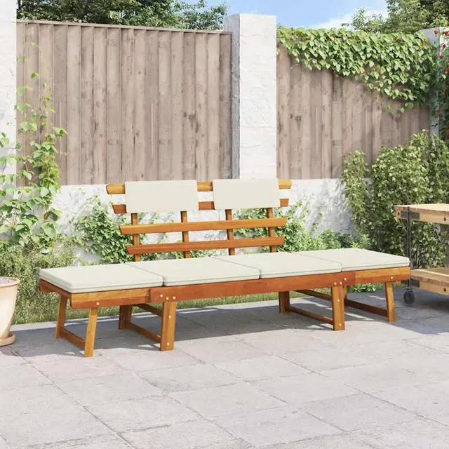 Main image of vidaXL  2-in-1 Convertible Outdoor Bench, Patio Daybed, Garden Day Bed, Weather-Resistant Solid Acacia Wood, 26.8" x 74.8" x 29.1" Brown Frame & White Cushion