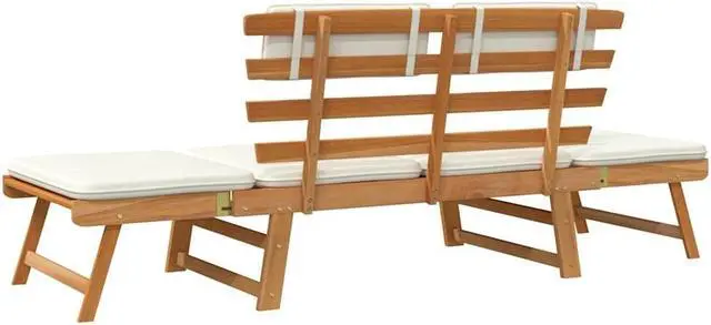 Alt view image 6 of 7 - vidaXL  2-in-1 Convertible Outdoor Bench, Patio Daybed, Garden Day Bed, Weather-Resistant Solid Acacia Wood, 26.8" x 74.8" x 29.1" Brown Frame & White Cushion