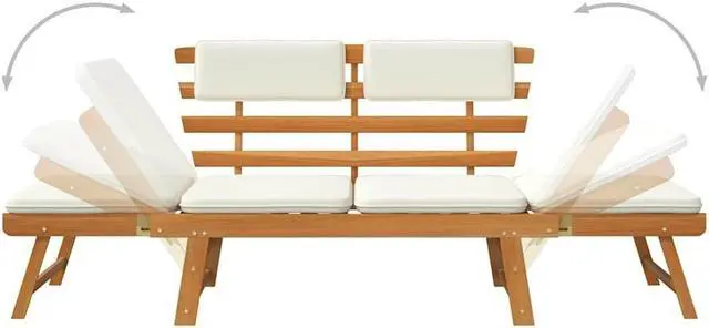 Alt view image 7 of 7 - vidaXL  2-in-1 Convertible Outdoor Bench, Patio Daybed, Garden Day Bed, Weather-Resistant Solid Acacia Wood, 26.8" x 74.8" x 29.1" Brown Frame & White Cushion