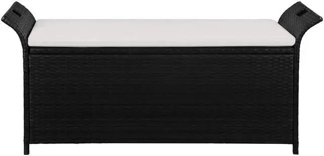 Alt view image 2 of 5 - vidaXL Poly Rattan Storage Bench with Cushion, Indoor/Outdoor Ottoman Garden Bench, Waterproof Design, Easy Maintenance, 19.7" x 54.3" x 23.6" Black