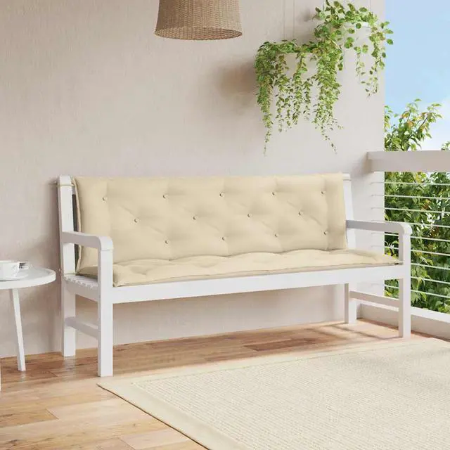 Main image of vidaXL Indoor/Outdoor Bench Cushions 2 pcs, Patio Loveseat Cushions, Porch Swing Seat Cushions, Non-slip, Water-Repellent, Breathable, Resilient, Beige 59.1"x19.7"x2.8" Oxford Fabric