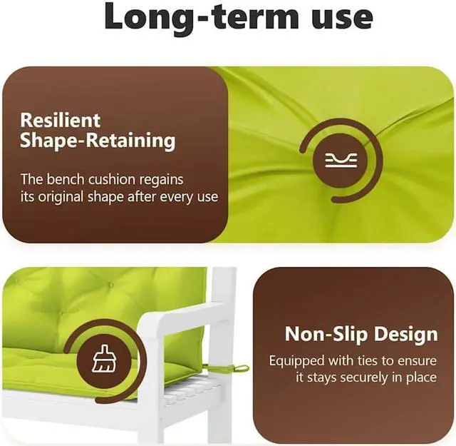 Alt view image 5 of 7 - vidaXL Indoor/Outdoor Bench Cushions 2 pcs, Patio Loveseat Cushions, Porch Swing Seat Cushions, Non-slip, Water-Repellent, Breathable, Resilient, Bright Green 39.4"x19.7"x2.8" Oxford Fabric