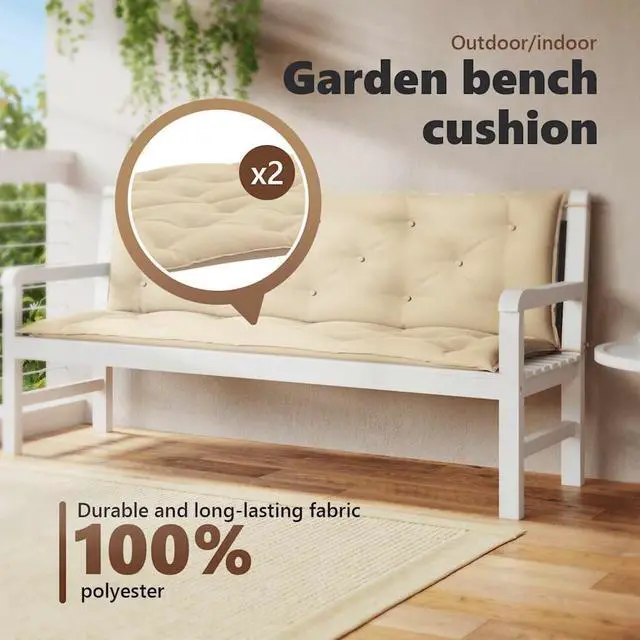 Alt view image 5 of 7 - vidaXL Indoor/Outdoor Bench Cushions 2 pcs, Patio Loveseat Cushions, Porch Swing Seat Cushions, Non-slip, Water-Repellent, Breathable, Resilient, Beige 59.1"x19.7"x2.8" Oxford Fabric