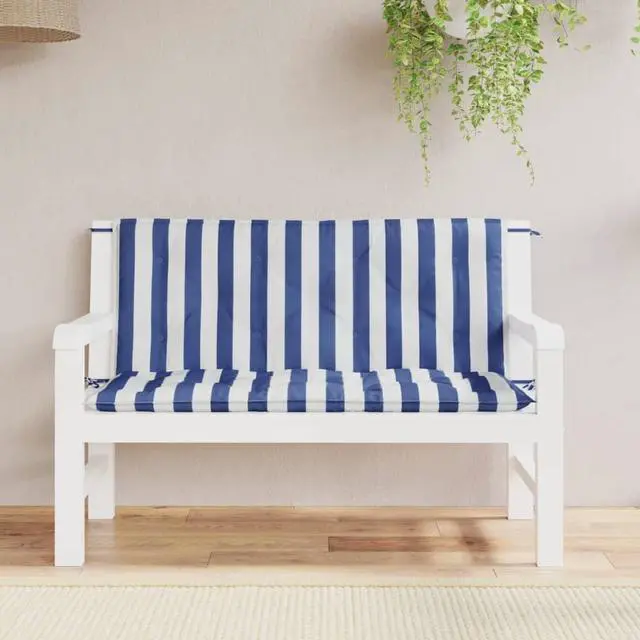 Main image of vidaXL Indoor/Outdoor Bench Cushions 2 pcs, Patio Loveseat Cushions, Porch Swing Seat Cushions, Non-slip, Water-Repellent, Breathable, Resilient, Blue&White Stripe 47.2"x19.7"x2.8" Oxford Fabric