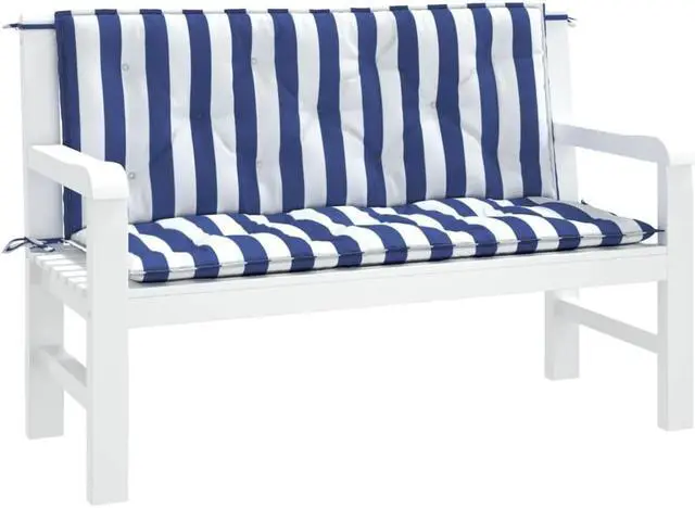 Alt view image 3 of 7 - vidaXL Indoor/Outdoor Bench Cushions 2 pcs, Patio Loveseat Cushions, Porch Swing Seat Cushions, Non-slip, Water-Repellent, Breathable, Resilient, Blue&White Stripe 47.2"x19.7"x2.8" Oxford Fabric