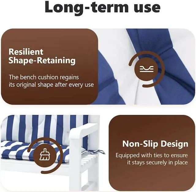 Alt view image 5 of 7 - vidaXL Indoor/Outdoor Bench Cushions 2 pcs, Patio Loveseat Cushions, Porch Swing Seat Cushions, Non-slip, Water-Repellent, Breathable, Resilient, Blue&White Stripe 47.2"x19.7"x2.8" Oxford Fabric