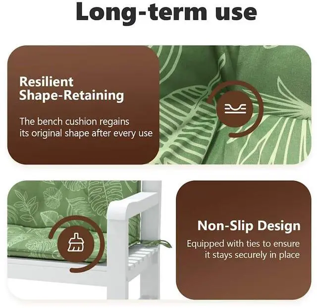 Alt view image 5 of 7 - vidaXL Indoor/Outdoor Bench Cushions 2 pcs, Patio Loveseat Cushions, Porch Swing Seat Cushions, Non-slip, Water-Repellent, Breathable, Resilient, Leaf Pattern 47.2"x19.7"x2.8" Oxford Fabric