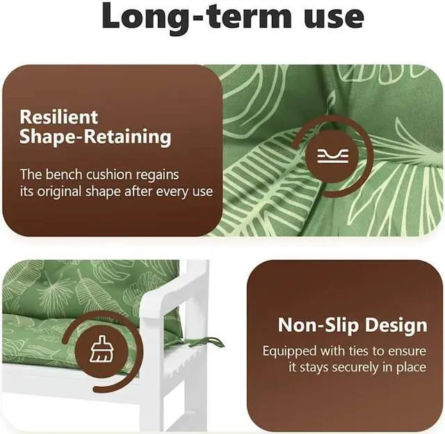 Alt view image 5 of 7 - vidaXL Indoor/Outdoor Bench Cushions 2 pcs, Patio Loveseat Cushions, Porch Swing Seat Cushions, Non-slip, Water-Repellent, Breathable, Resilient, Leaf Pattern 59.1"x19.7"x2.8" Oxford Fabric