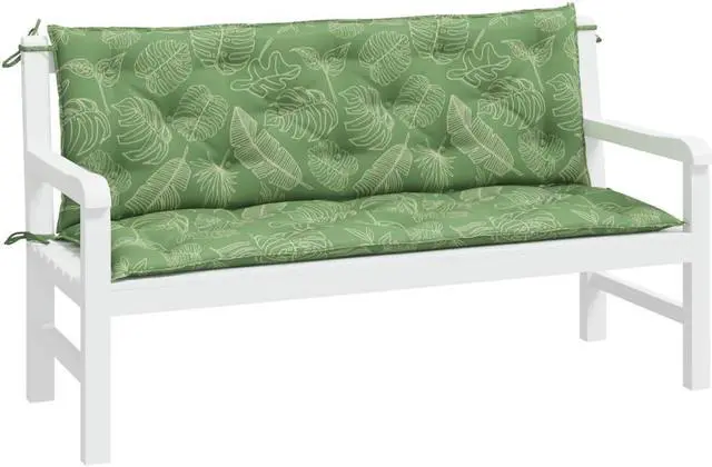 Alt view image 3 of 7 - vidaXL Indoor/Outdoor Bench Cushions 2 pcs, Patio Loveseat Cushions, Porch Swing Seat Cushions, Non-slip, Water-Repellent, Breathable, Resilient, Leaf Pattern 59.1"x19.7"x2.8" Oxford Fabric