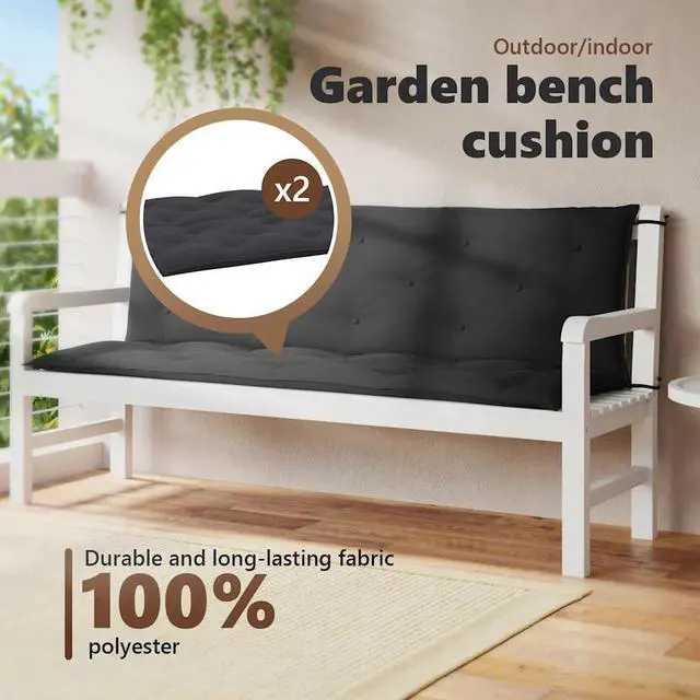 Alt view image 5 of 7 - vidaXL Indoor/Outdoor Bench Cushions 2 pcs, Patio Loveseat Cushions, Porch Swing Seat Cushions, Non-slip, Water-Repellent, Breathable, Resilient, Black 59.1"x19.7"x2.8" Oxford Fabric