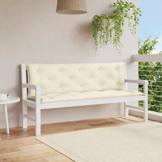 Main image of vidaXL Indoor/Outdoor Bench Cushions 2 pcs, Patio Loveseat Cushions, Porch Swing Seat Cushions, Non-slip, Water-Repellent, Breathable, Resilient, Cream White 59.1"x19.7"x2.8" Oxford Fabric