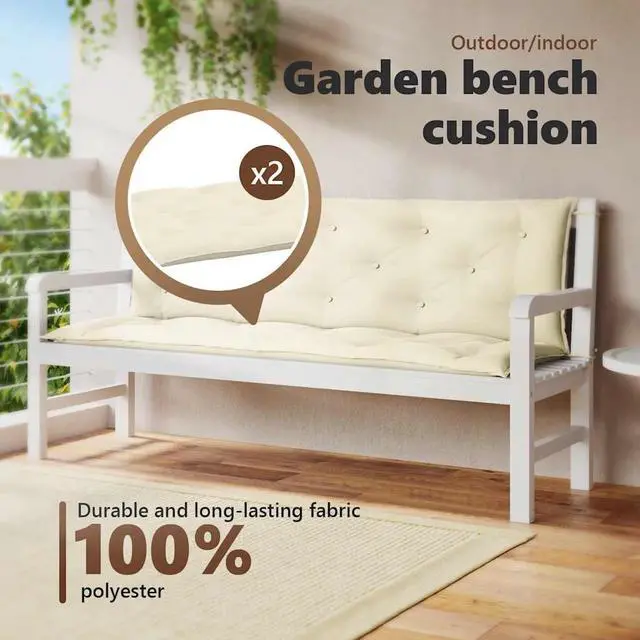 Alt view image 5 of 7 - vidaXL Indoor/Outdoor Bench Cushions 2 pcs, Patio Loveseat Cushions, Porch Swing Seat Cushions, Non-slip, Water-Repellent, Breathable, Resilient, Cream White 59.1"x19.7"x2.8" Oxford Fabric