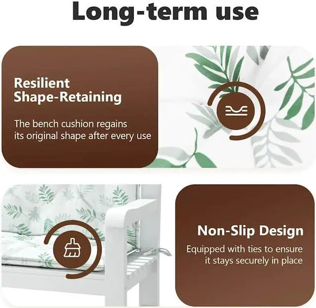 Alt view image 5 of 7 - vidaXL Indoor/Outdoor Bench Cushions 2 pcs, Patio Loveseat Cushions, Porch Swing Seat Cushions, Non-slip, Water-Repellent, Breathable, Resilient, Leaf Pattern 47.2"x19.7"x2.8" Oxford Fabric