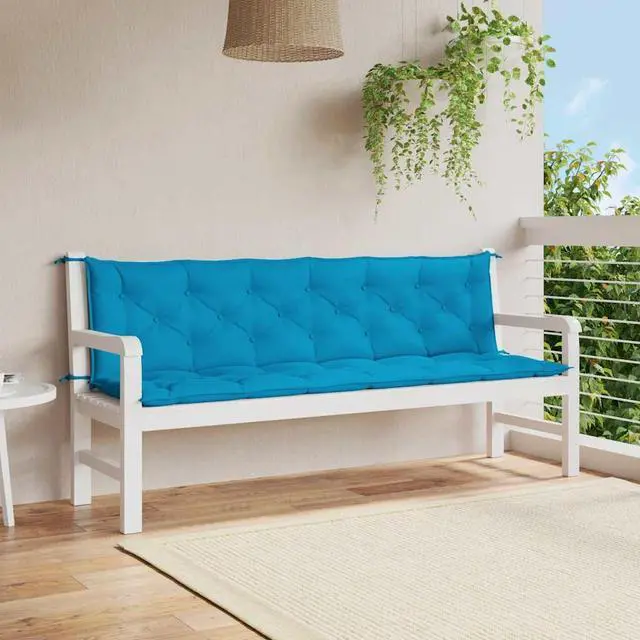 Main image of vidaXL Indoor/Outdoor Bench Cushions 2 pcs, Patio Loveseat Cushions, Porch Swing Seat Cushions, Non-slip, Water-Repellent, Breathable, Resilient, Light Blue 78.7"x19.7"x2.8" Oxford Fabric