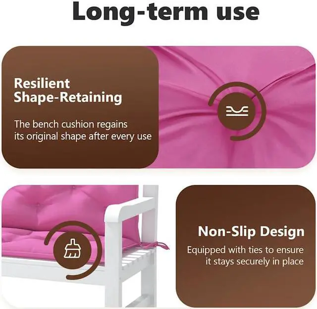 Alt view image 5 of 7 - vidaXL Indoor/Outdoor Bench Cushions 2 pcs, Patio Loveseat Cushions, Porch Swing Seat Cushions, Non-slip, Water-Repellent, Breathable, Resilient, Pink 39.4"x19.7"x2.8" Oxford Fabric