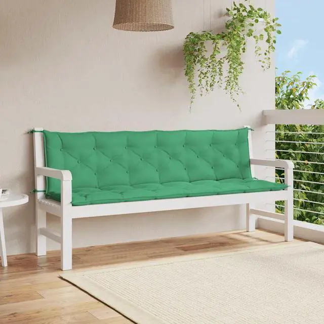 Main image of vidaXL Indoor/Outdoor Bench Cushions 2 pcs, Patio Loveseat Cushions, Porch Swing Seat Cushions, Non-slip, Water-Repellent, Breathable, Resilient, Green 78.7"x19.7"x2.8" Oxford Fabric
