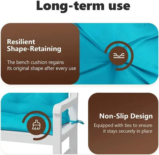 Alt view image 5 of 7 - vidaXL Indoor/Outdoor Bench Cushions 2 pcs, Patio Loveseat Cushions, Porch Swing Seat Cushions, Non-slip, Water-Repellent, Breathable, Resilient, Turquoise 59.1"x19.7"x2.8" Oxford Fabric
