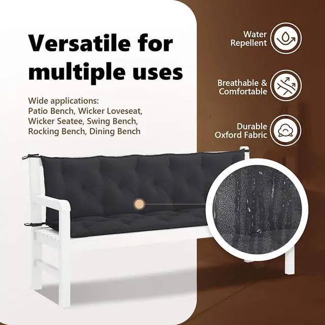 Alt view image 5 of 7 - vidaXL Indoor/Outdoor Bench Cushions 2 pcs, Patio Loveseat Cushions, Porch Swing Seat Cushions, Non-slip, Water-Repellent, Breathable, Resilient, Black 70.9"x19.7"x2.8" Oxford Fabric