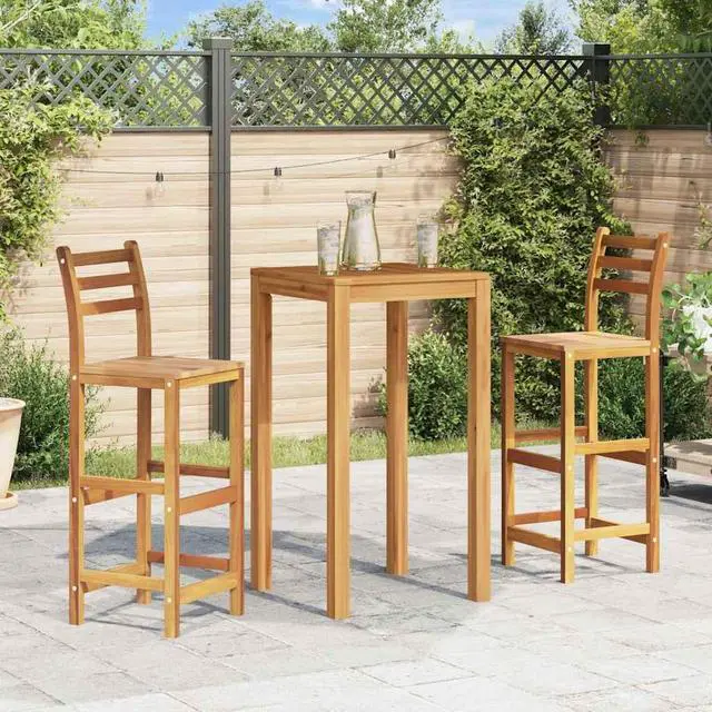 Main image of vidaXL Wooden Bar Stools with Backrest & Footrest Set of 2, Indoor/Outdoor Chairs for Dining Garden Patio, Solid Acacia Wood 14.2" x 16.5" x 43.3"H Brown