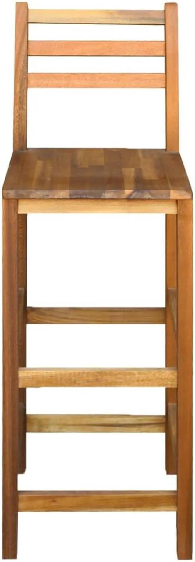 Alt view image 3 of 6 - vidaXL Wooden Bar Stools with Backrest & Footrest Set of 2, Indoor/Outdoor Chairs for Dining Garden Patio, Solid Acacia Wood 14.2" x 16.5" x 43.3"H Brown