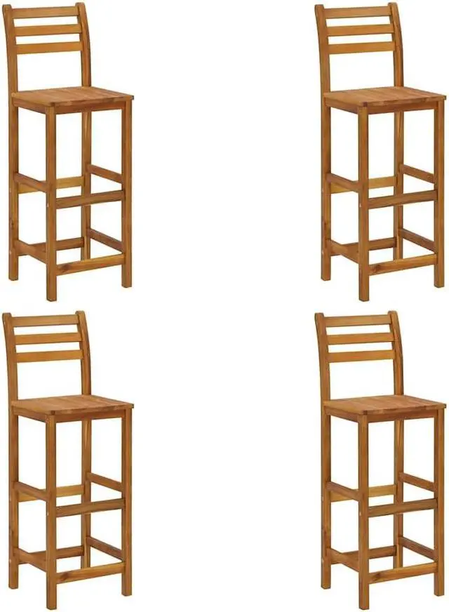 Alt view image 2 of 7 - vidaXL Wooden Bar Stools with Backrest & Footrest Set of 4, Indoor/Outdoor Chairs for Dining Garden Patio, Solid Acacia Wood 14.2" x 16.5" x 43.3"H Brown