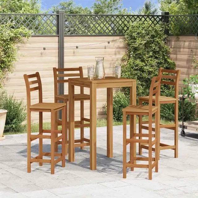 Main image of vidaXL Wooden Bar Stools with Backrest & Footrest Set of 4, Indoor/Outdoor Chairs for Dining Garden Patio, Solid Acacia Wood 14.2" x 16.5" x 43.3"H Brown