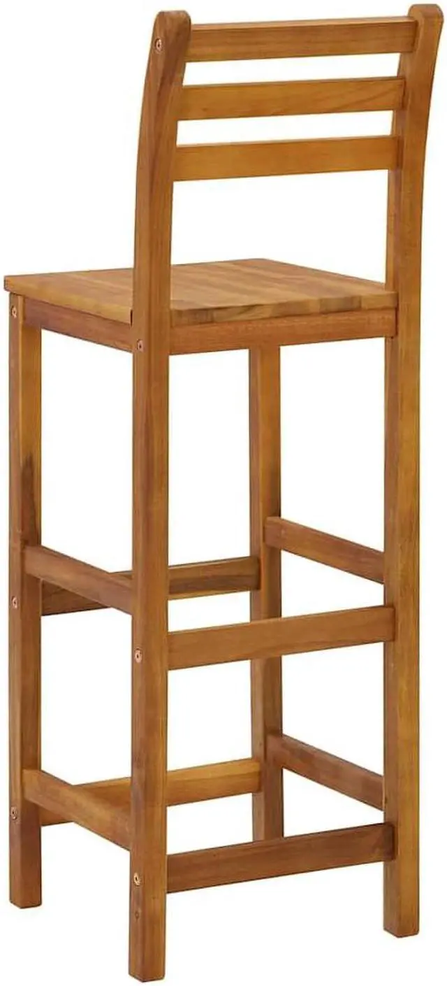 Alt view image 7 of 7 - vidaXL Wooden Bar Stools with Backrest & Footrest Set of 4, Indoor/Outdoor Chairs for Dining Garden Patio, Solid Acacia Wood 14.2" x 16.5" x 43.3"H Brown