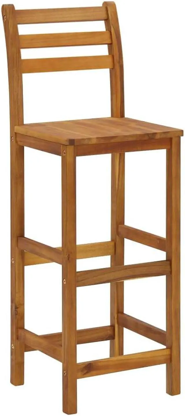Alt view image 3 of 7 - vidaXL Wooden Bar Stools with Backrest & Footrest Set of 4, Indoor/Outdoor Chairs for Dining Garden Patio, Solid Acacia Wood 14.2" x 16.5" x 43.3"H Brown