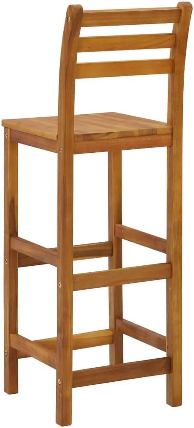 Alt view image 6 of 7 - vidaXL Wooden Bar Stools with Backrest & Footrest Set of 4, Indoor/Outdoor Chairs for Dining Garden Patio, Solid Acacia Wood 14.2" x 16.5" x 43.3"H Brown