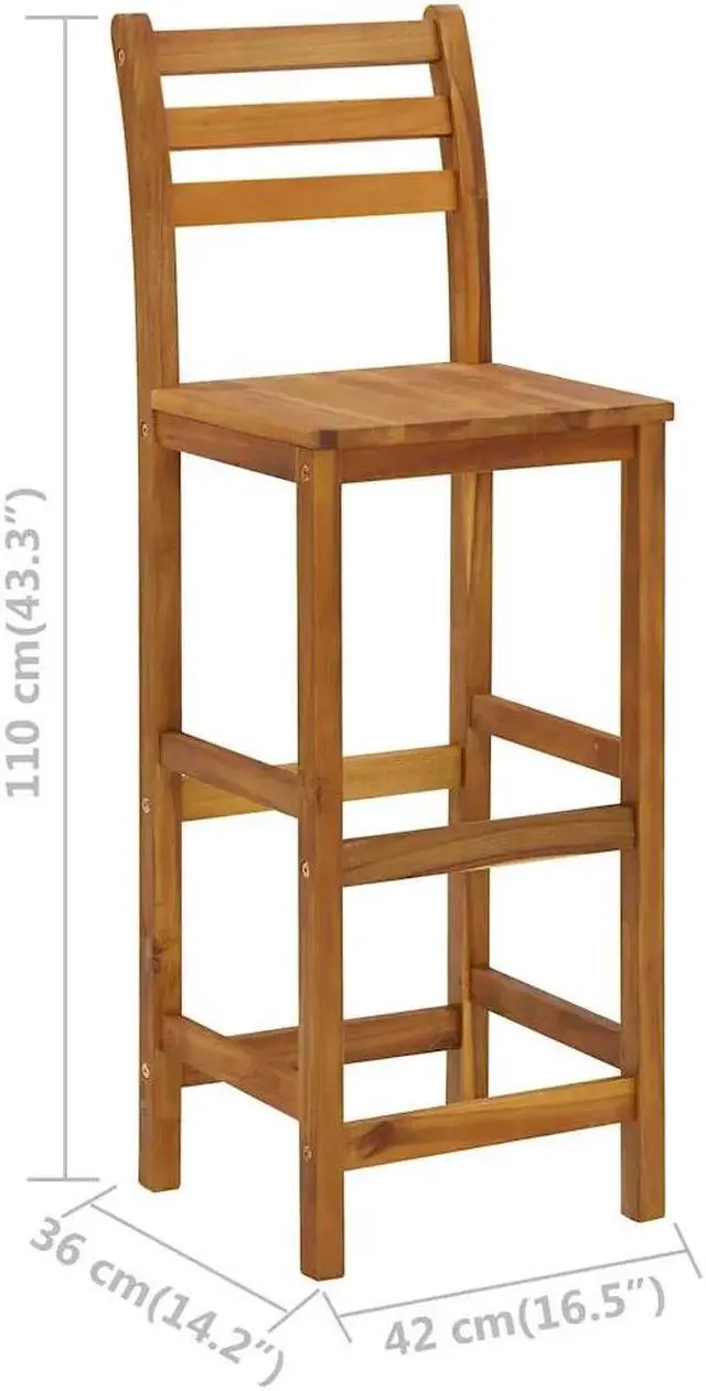 Alt view image 4 of 7 - vidaXL Wooden Bar Stools with Backrest & Footrest Set of 4, Indoor/Outdoor Chairs for Dining Garden Patio, Solid Acacia Wood 14.2" x 16.5" x 43.3"H Brown