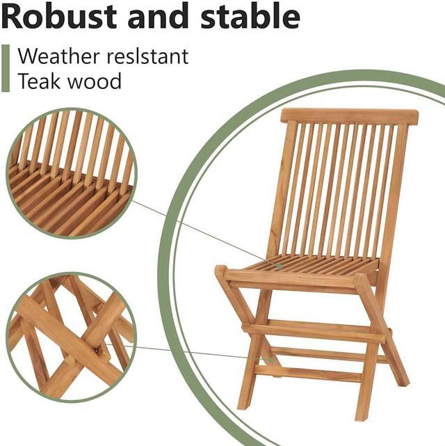 Alt view image 5 of 7 - vidaXL Folding Patio Chairs Set of 2 without armrest, Outdoor Wooden Seats for Garden Dining Camping Beach Deck, Stable Structure Easy to Store, Solid Teak Wood