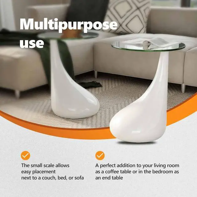 Alt view image 4 of 5 - vidaXL Coffee Table 2pcs with Water-Drop Shaped Base, Side Table with Round Tempered Glass Top, Stylish and Chic, High Gloss White