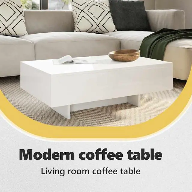Alt view image 5 of 6 - vidaXL Modern Coffee Table, Rectangular Table for Living Room, Sleek High Gloss Finish, 33.5''x21.7''x12.2'', Black