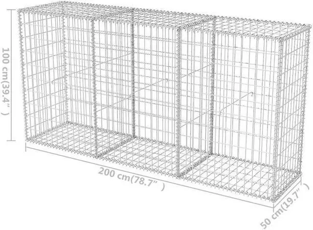 Alt view image 7 of 7 - vidaXL Gabion Basket, Galvanized-Steel Gabion Wall/ Cage, 78.7''x19.7x39.4''