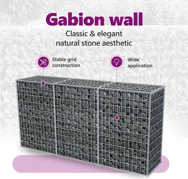 Alt view image 5 of 7 - vidaXL Gabion Basket, Galvanized-Steel Gabion Wall/ Cage, 78.7''x19.7x39.4''