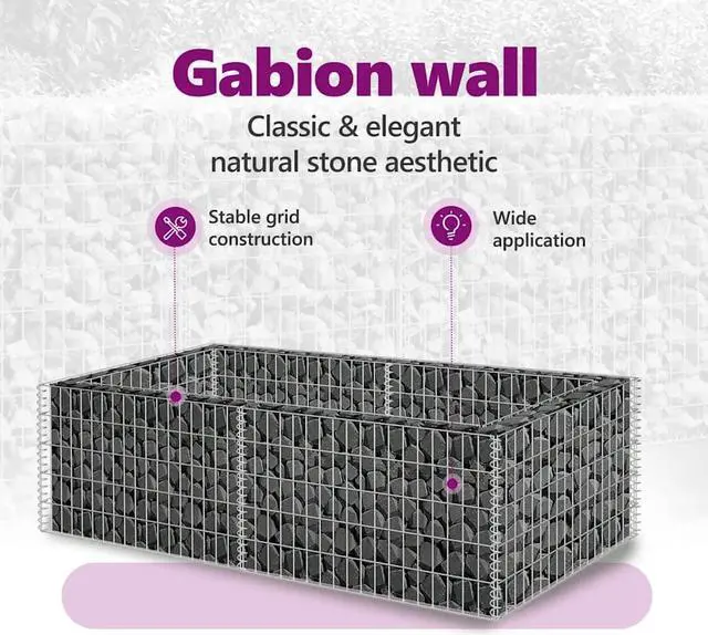 Alt view image 5 of 7 - vidaXL Gabion Basket for Garden, Galvanized Steel Gabion Planter, Rectangular Gabion Raised Bed, High Load Capacity, 70,9"x35,4"x19,7"