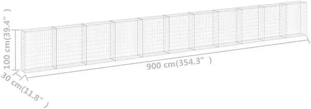 Alt view image 7 of 7 - vidaXL Gabion Basket with Lids, Galvanized Steel Gabion Wall, 354.3"x11.8"x39.4"