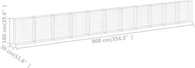 Alt view image 4 of 7 - vidaXL Gabion Basket with Lids, Galvanized Steel Gabion Wall, 354.3"x11.8"x39.4"