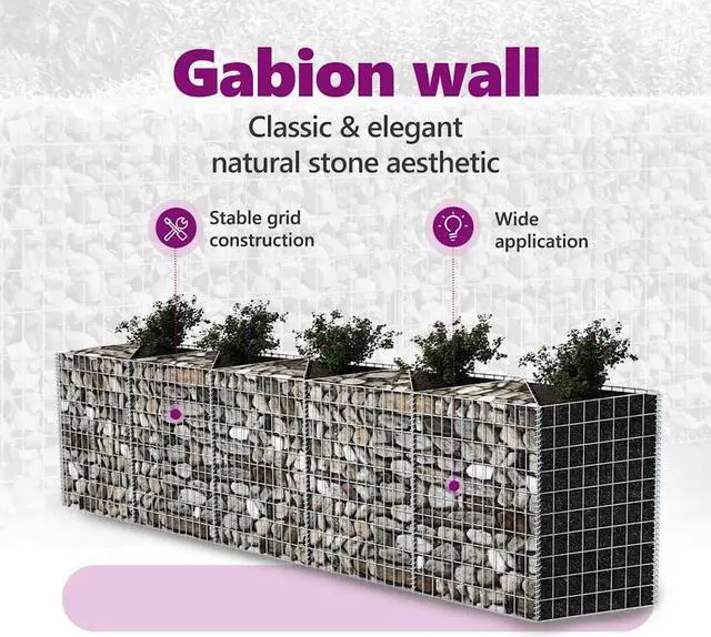 Alt view image 5 of 7 - vidaXL Gabion Basket, Gabion Planter, 129.9x11.8x39.4 Inches, Galvanized Steel
