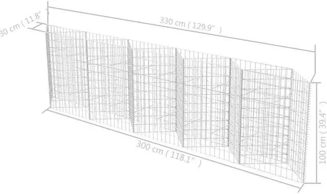 Alt view image 6 of 7 - vidaXL Gabion Basket, Gabion Planter, 129.9x11.8x39.4 Inches, Galvanized Steel